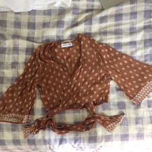 Faithfull The Brand Burnt Orange Kimono Wrap Top